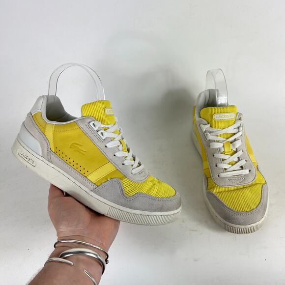 Lacoste T-Clip Sneakers Women's 7 Yellow Suede Lace Up Low Top Athletic Shoe - Picture 1 of 10